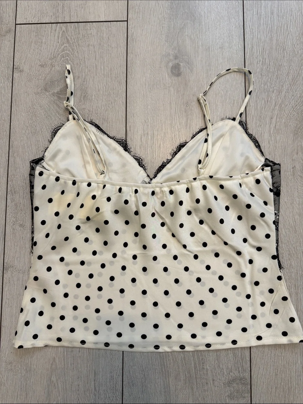 Polka Dot Lace-Trim Camisole Top - Black & White